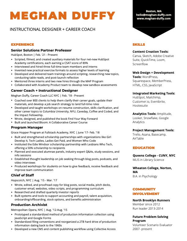 My Résumé Meg Duffy, Career Coach